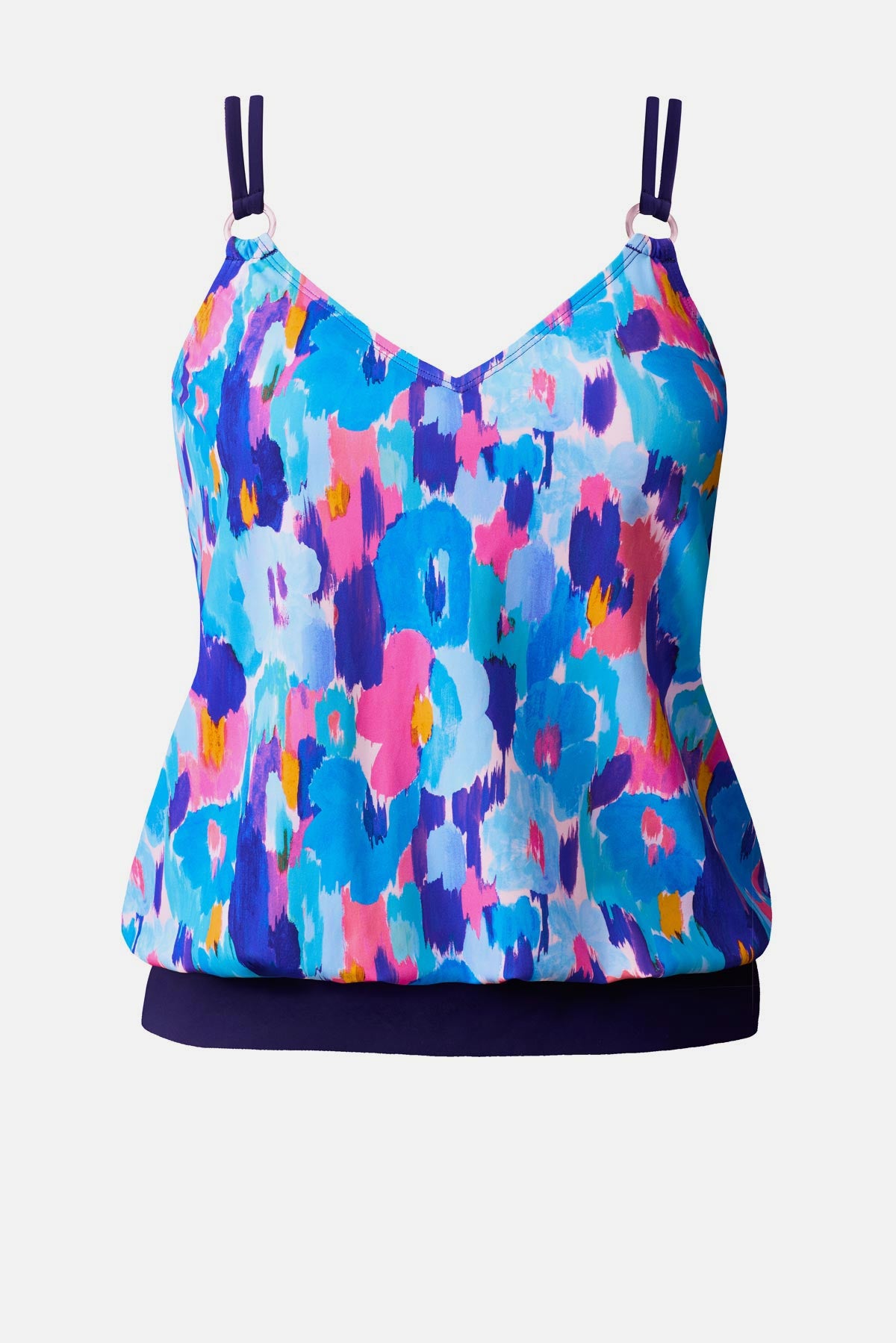 Multicolor abstract print blouson tankini top