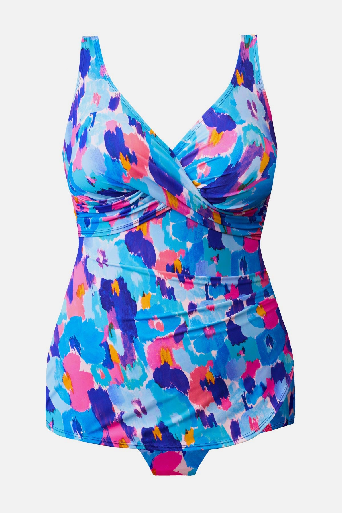Multicolor abstract printed sarong one-piece swimsuit