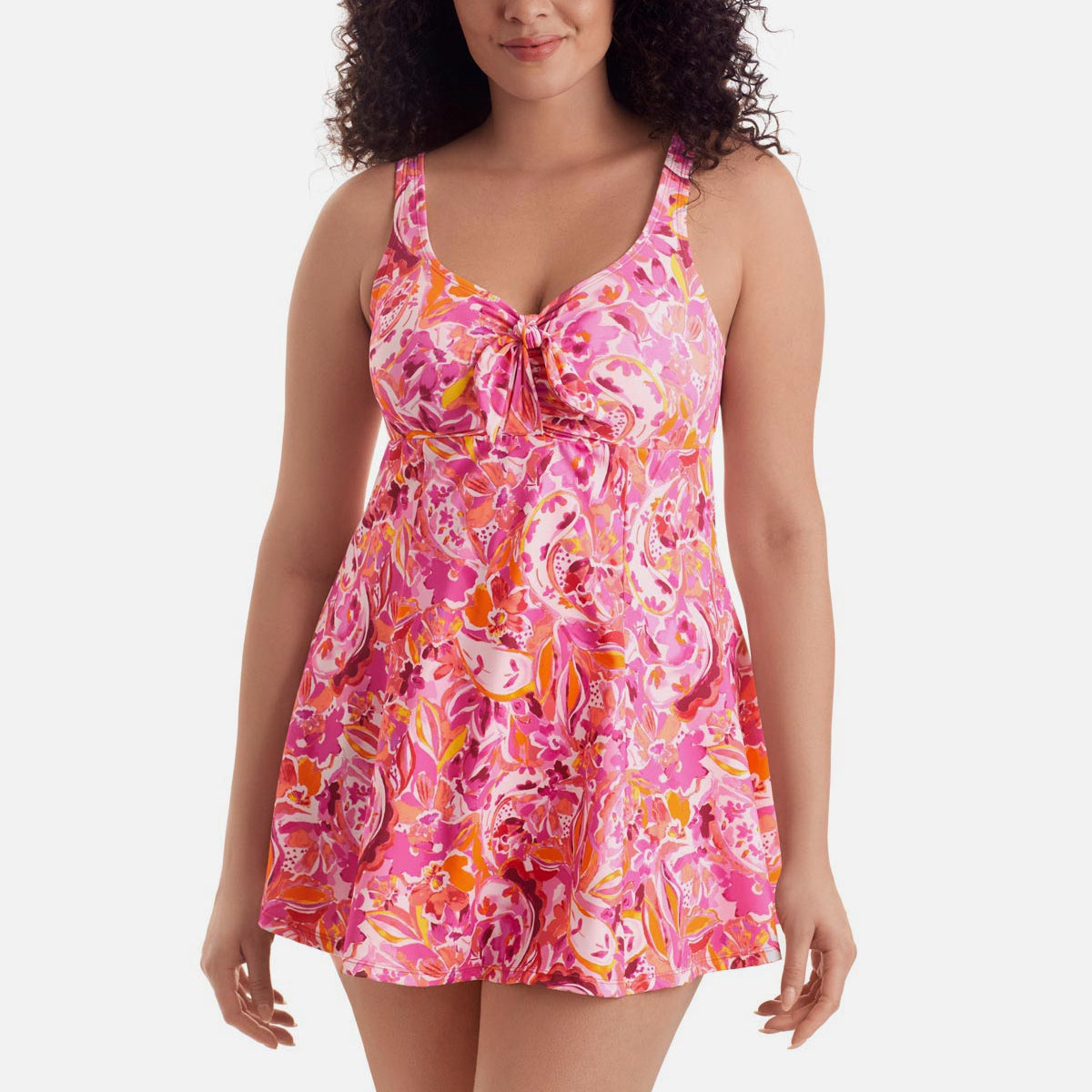 ShapeSolver Women's Bow Front Swim Dress - Picasso Floral, Size 8 ShapeSolver Women's Bow Front Swim Dress - Picasso Floral, Size 8