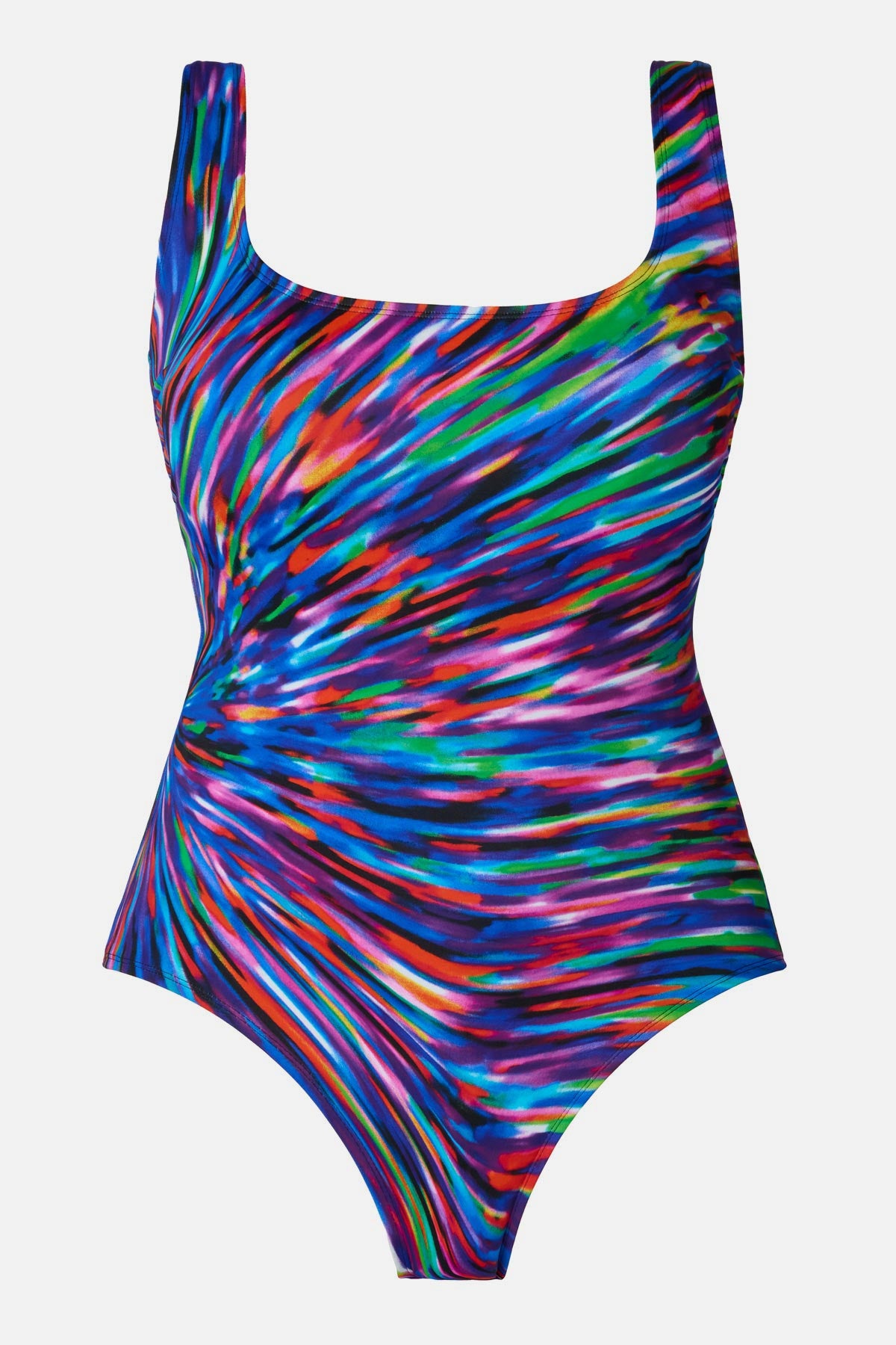 Multicolor radial burst print one-piece swimsuit
