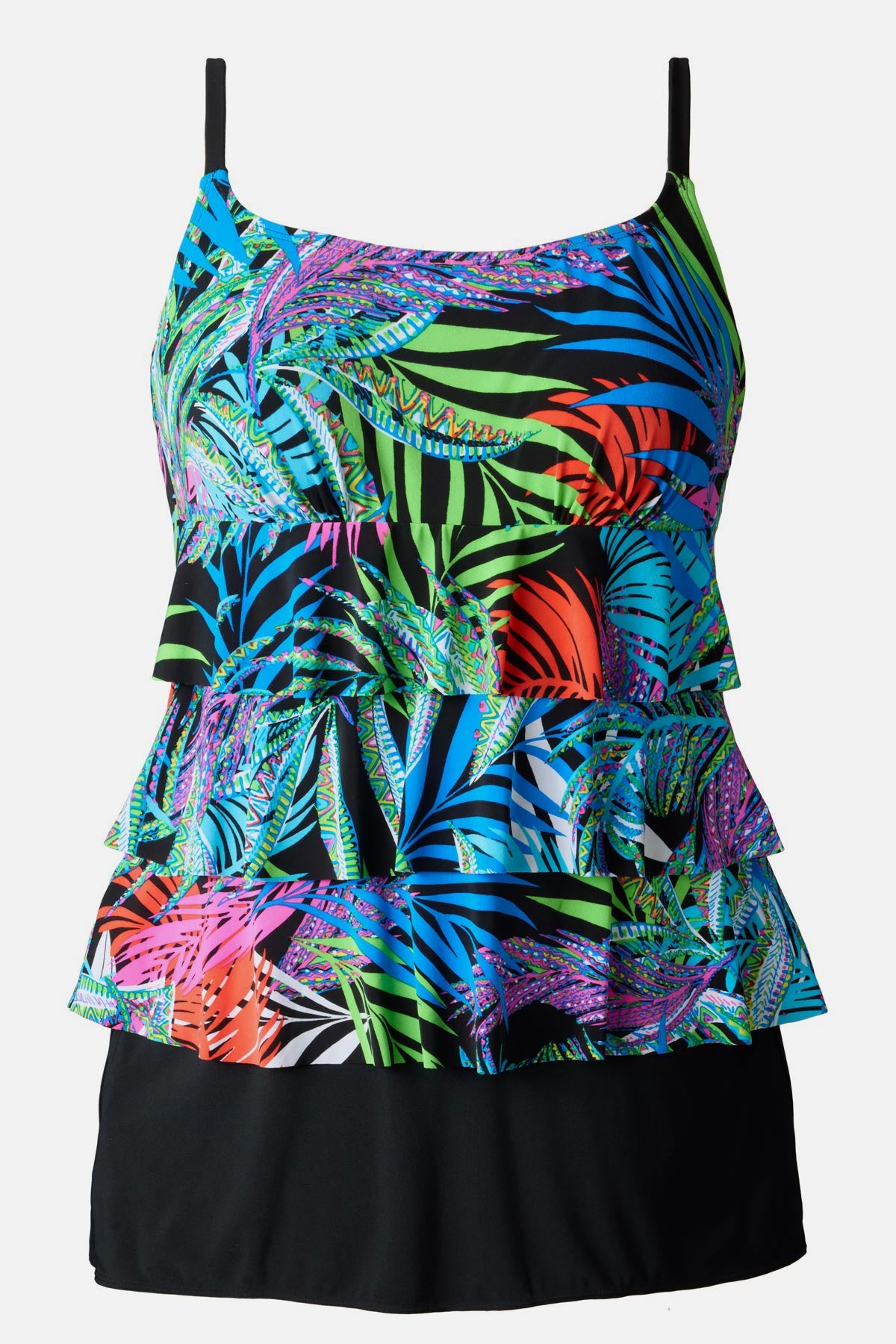 Multicolor palm leaf print faux ruffle skirtini swimsuit