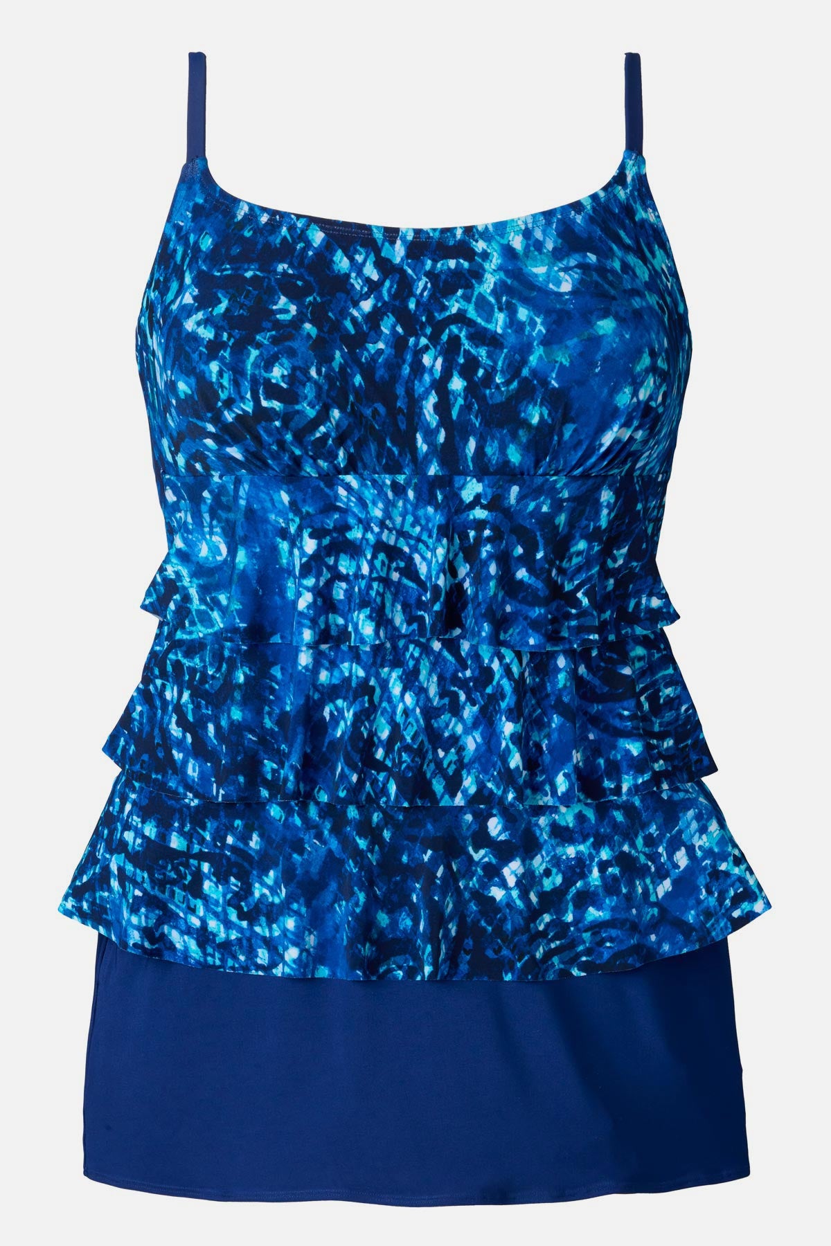 Blue abstract print ruffle skirtini swimsuit