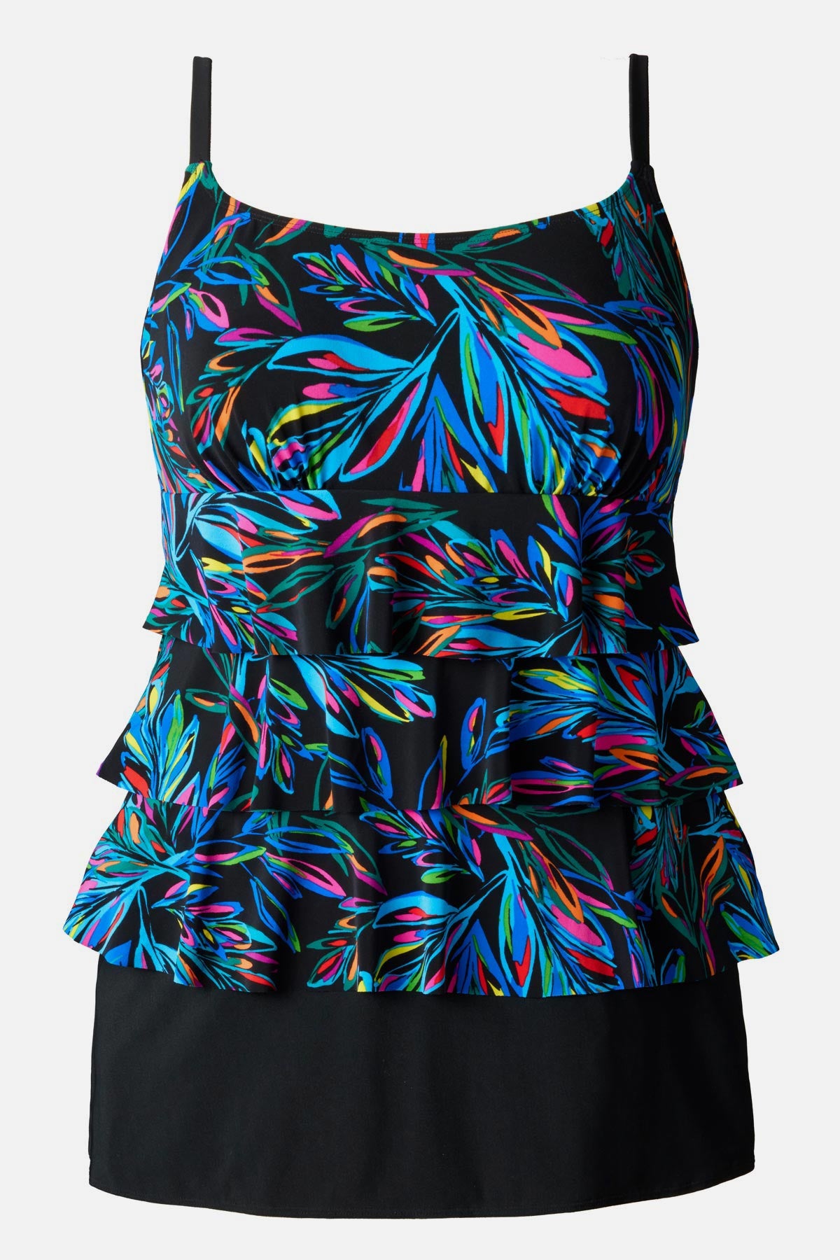 Abstract rainbow printed faux ruffle skirtini swimsuit
