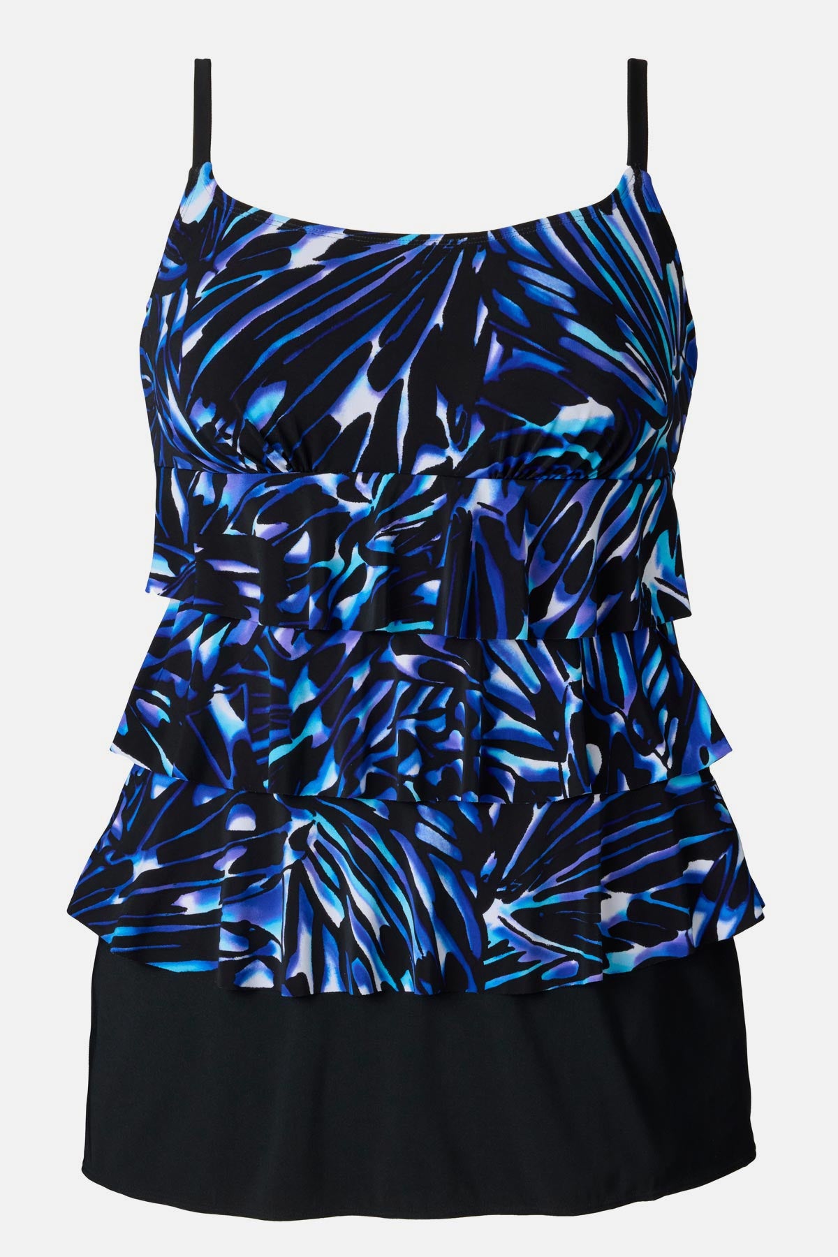 Blue abstract printed faux ruffle skirtini swimsuit