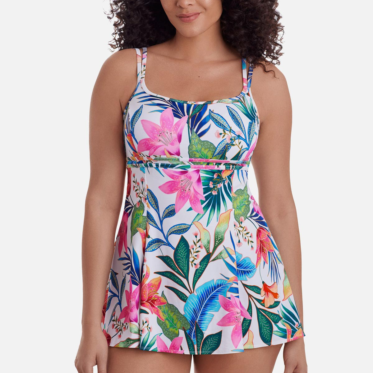 Longitude Plus Size Long Torso Empire Princess Seam Swim Dress Midnight