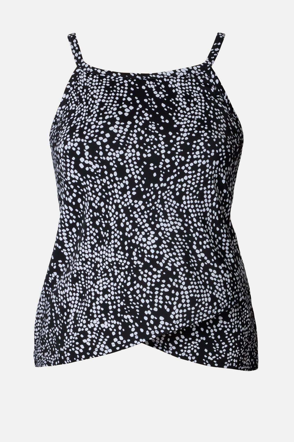 Black and white dot printed high neck tankini top