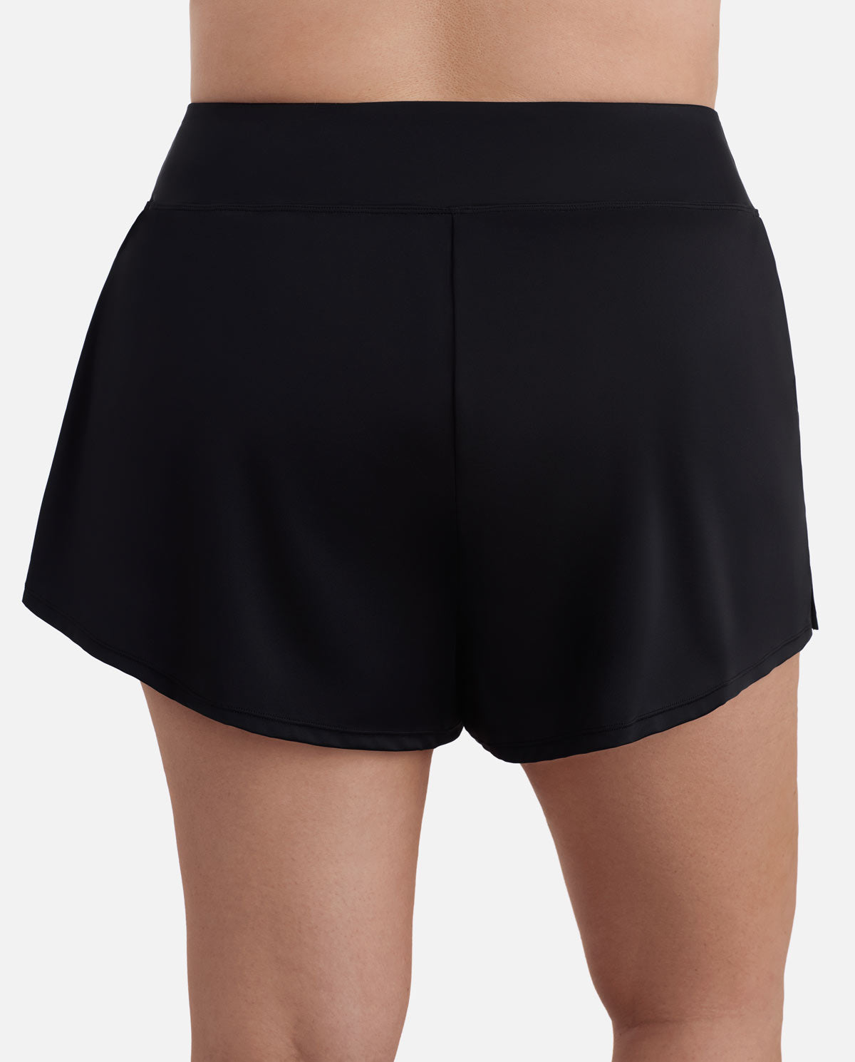 Back view of black swim shorts