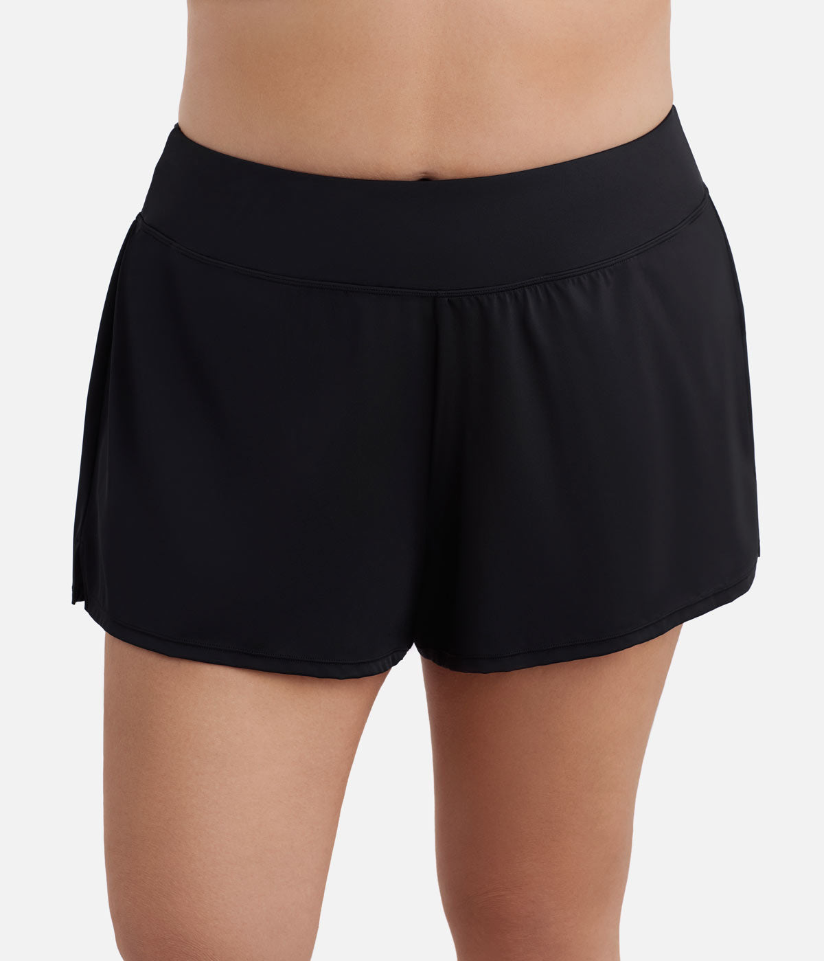 Front view of black swim shorts