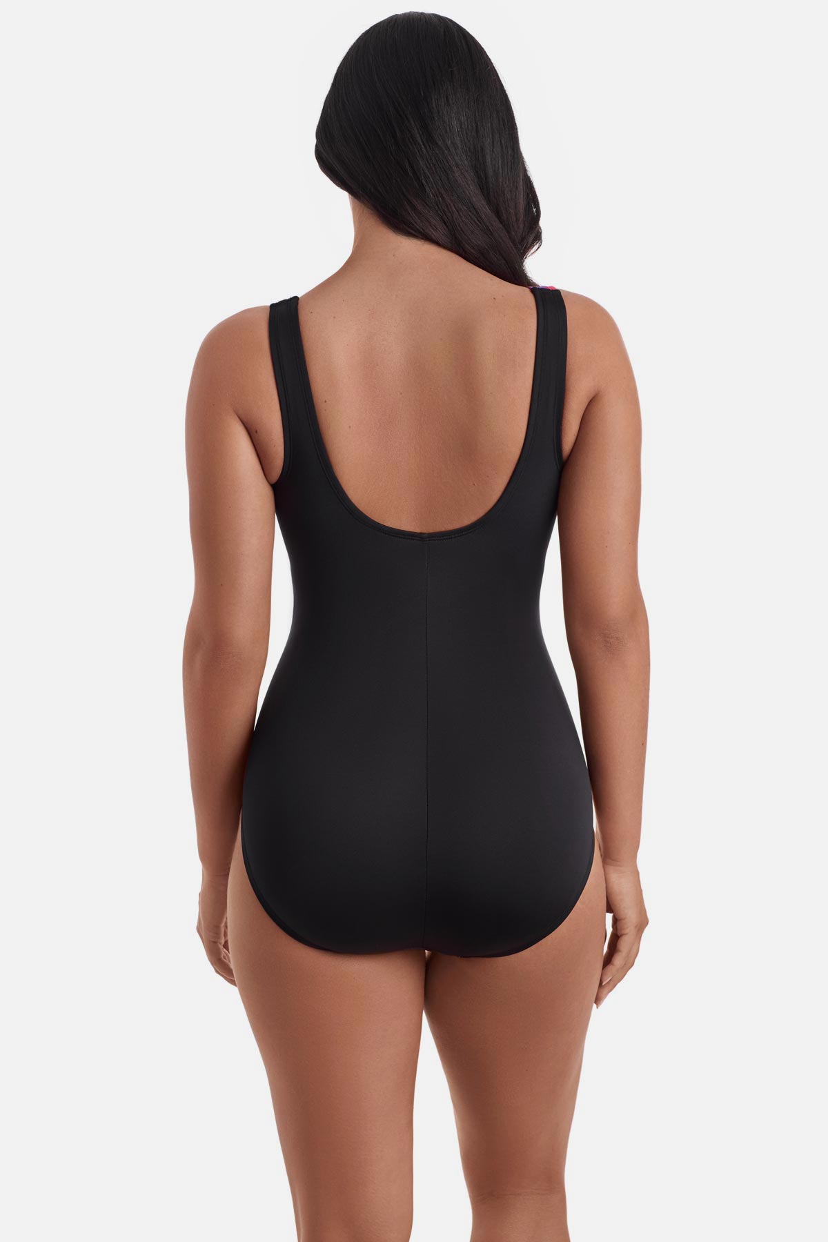 Woman turned away wearing a one-piece swimsuit