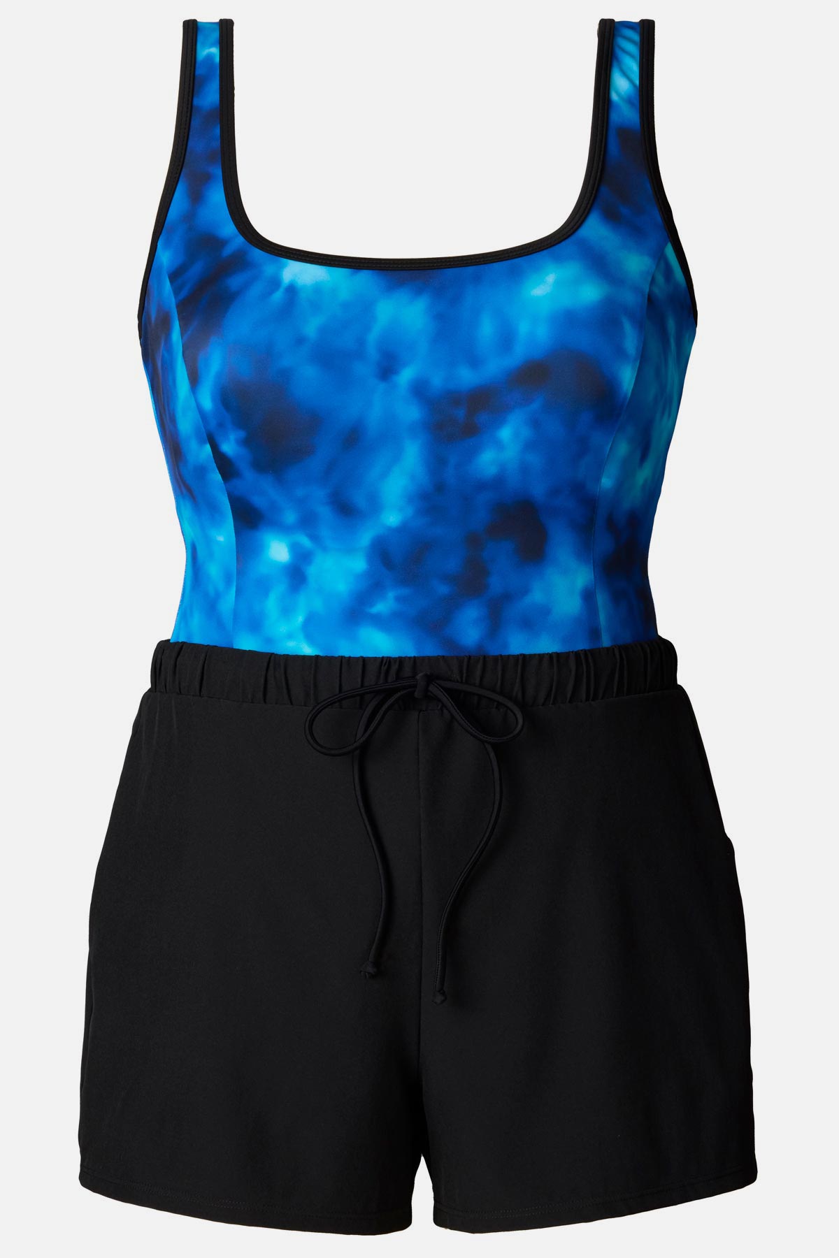 Black and blue water print swim romper