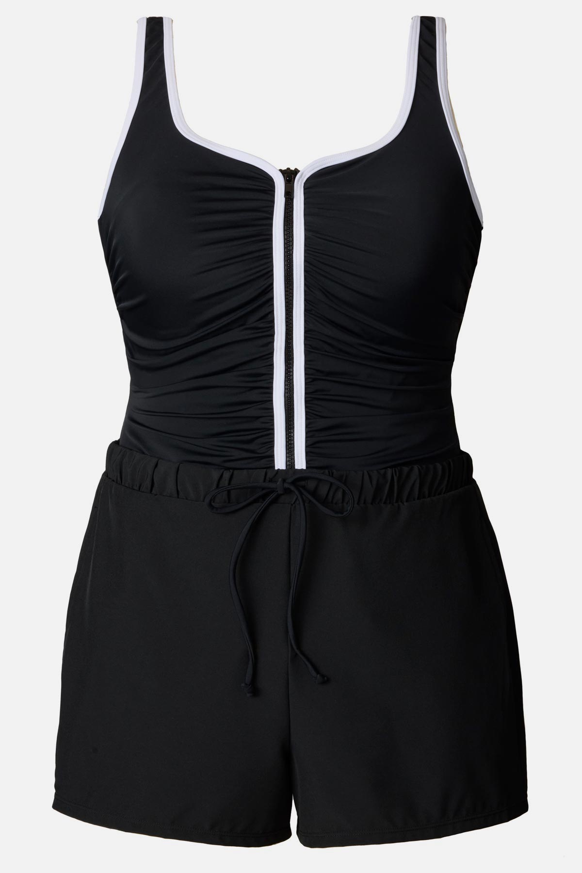 Black and white one-piece swim romper