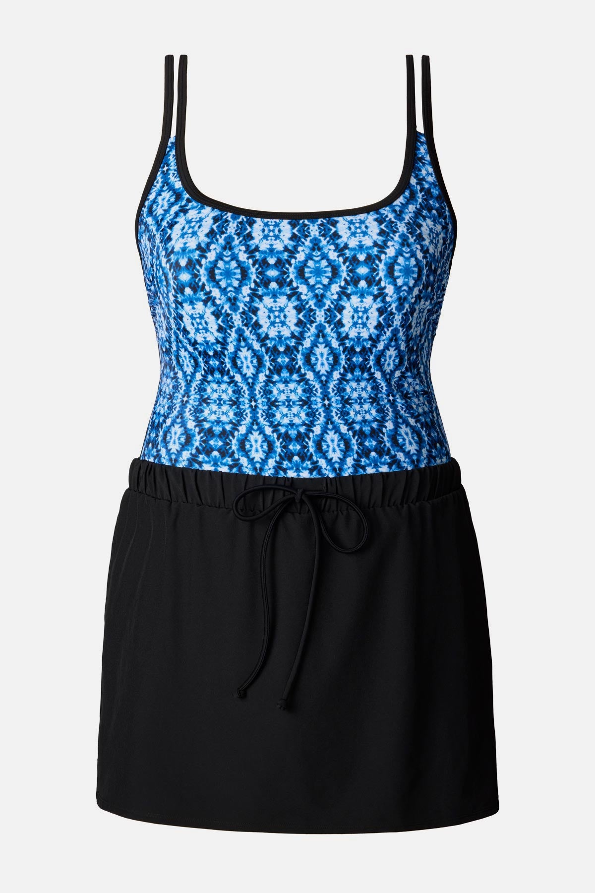 Blue tile print one-piece swim dress