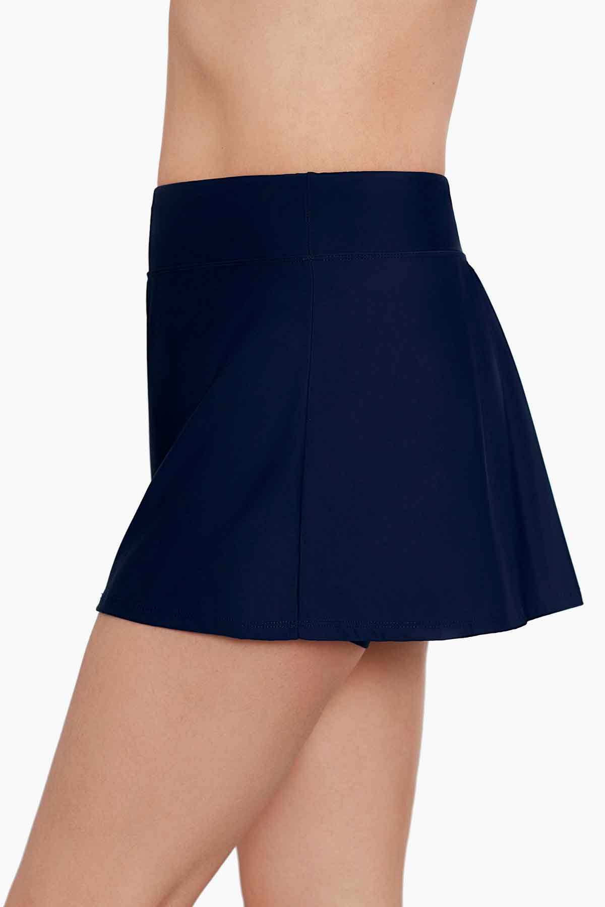 Side view of navy-blue swim skort