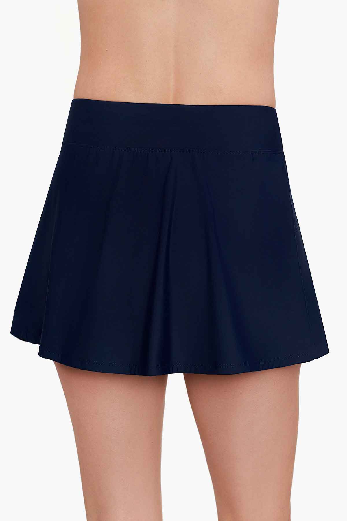 Back view of navy-blue swim skort