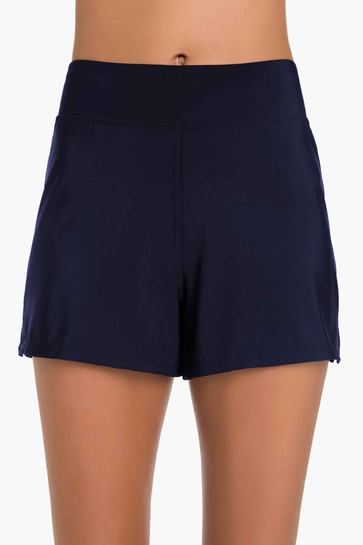 Front view of navy-blue swim shorts
