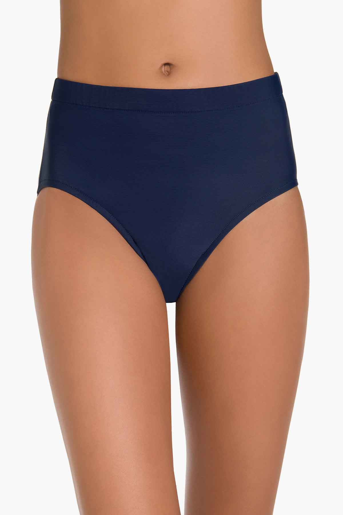 Front view of navy-blue swim bottoms