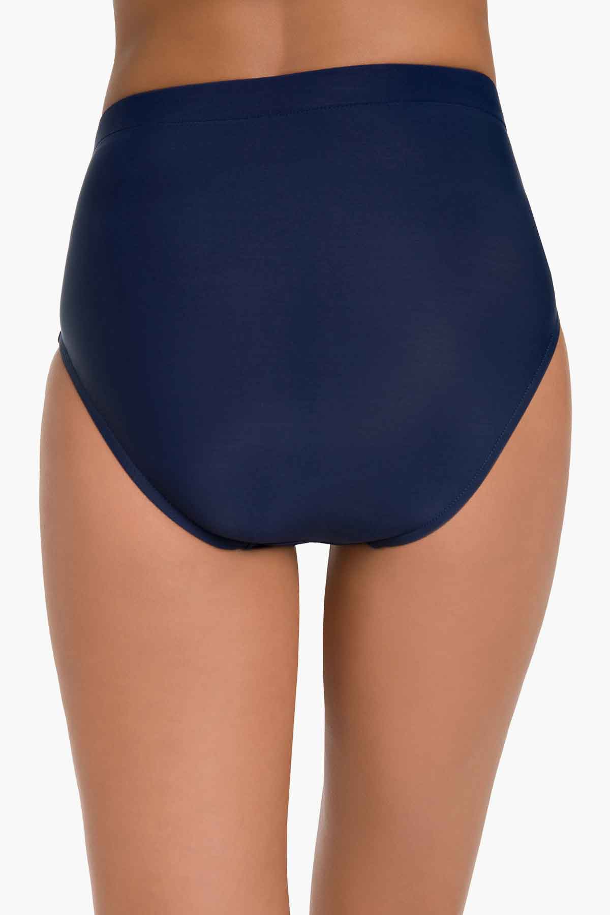 Back view of navy-blue swim bottoms