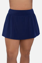 Front view of navy blue swim skirt