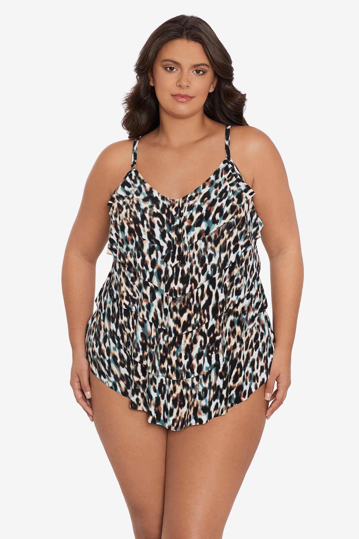 Plus Size Rachel Tankini Top Leopard In The Mist – Longitude Swim