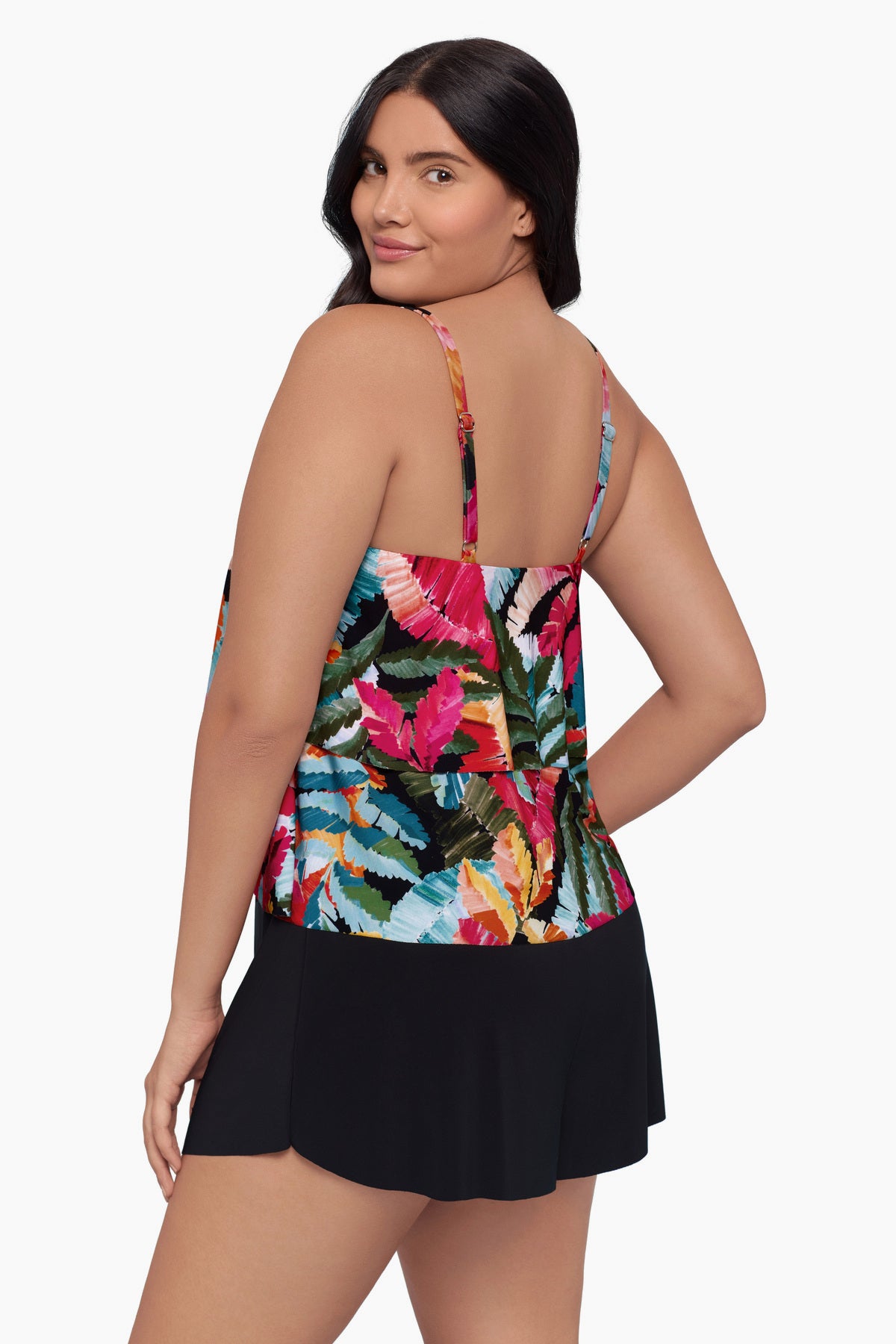 Woman faced left to show detail of swim romper