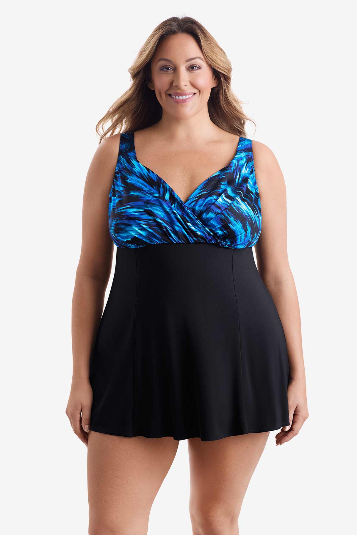 Longitude Plus Size Draped Crossover Long Torso One Piece Swim
