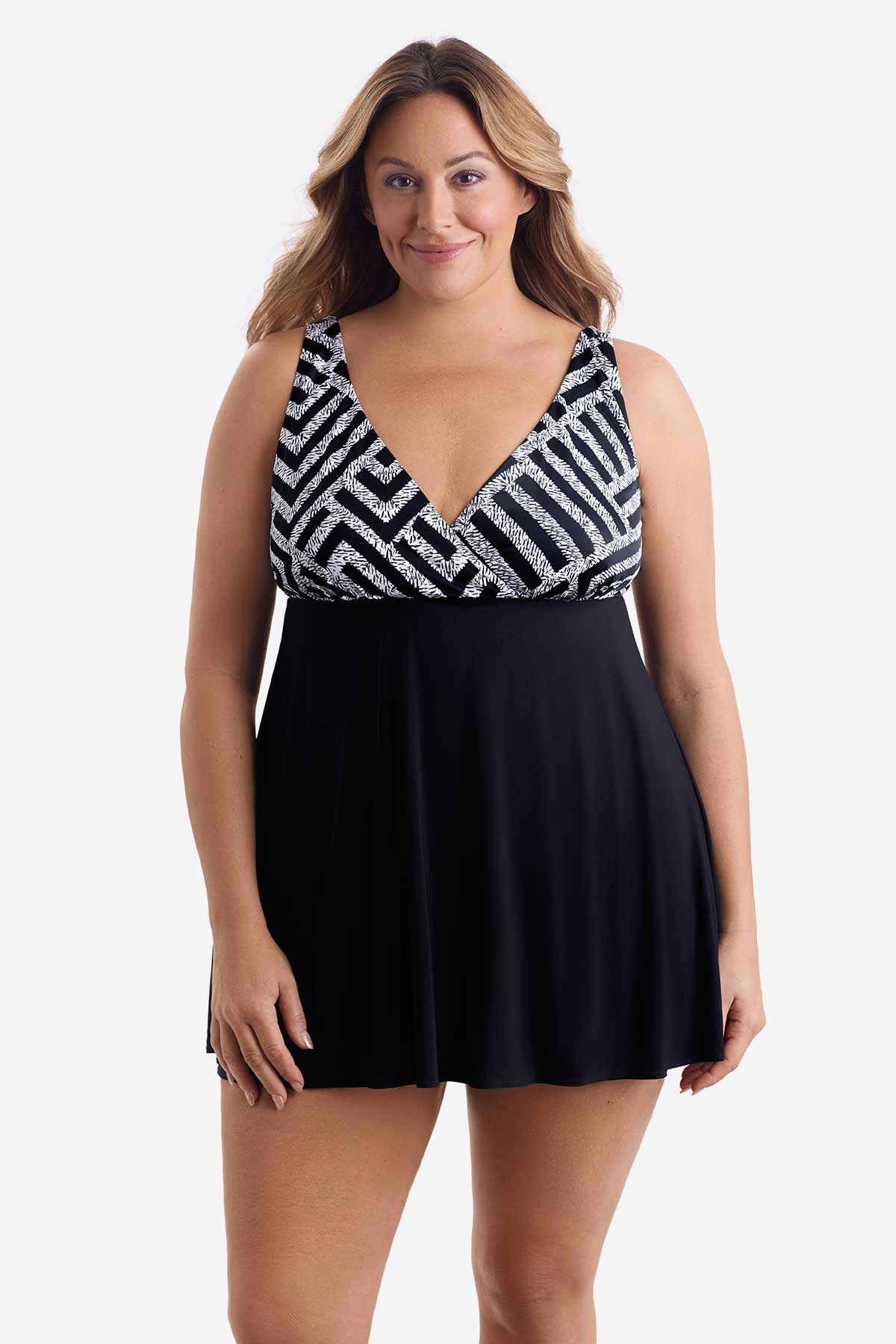 Longitude Plus Size Crossover Plunge Long Torso One Piece Swim