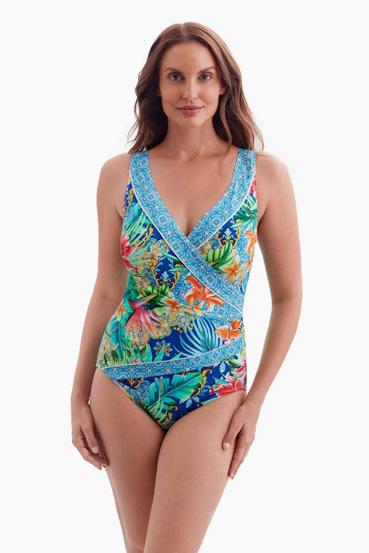 Longitude Piped Side Shirred Surplice Long Torso One Piece