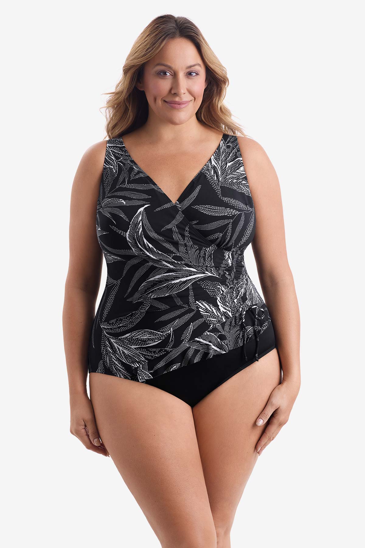 Longitude Plus Size Ruffle Surplice Long Torso One Piece Swimsuit