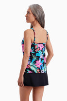 Woman faced left to show of tankini top pattern
