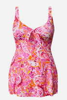 Pink floral printed swim dress 