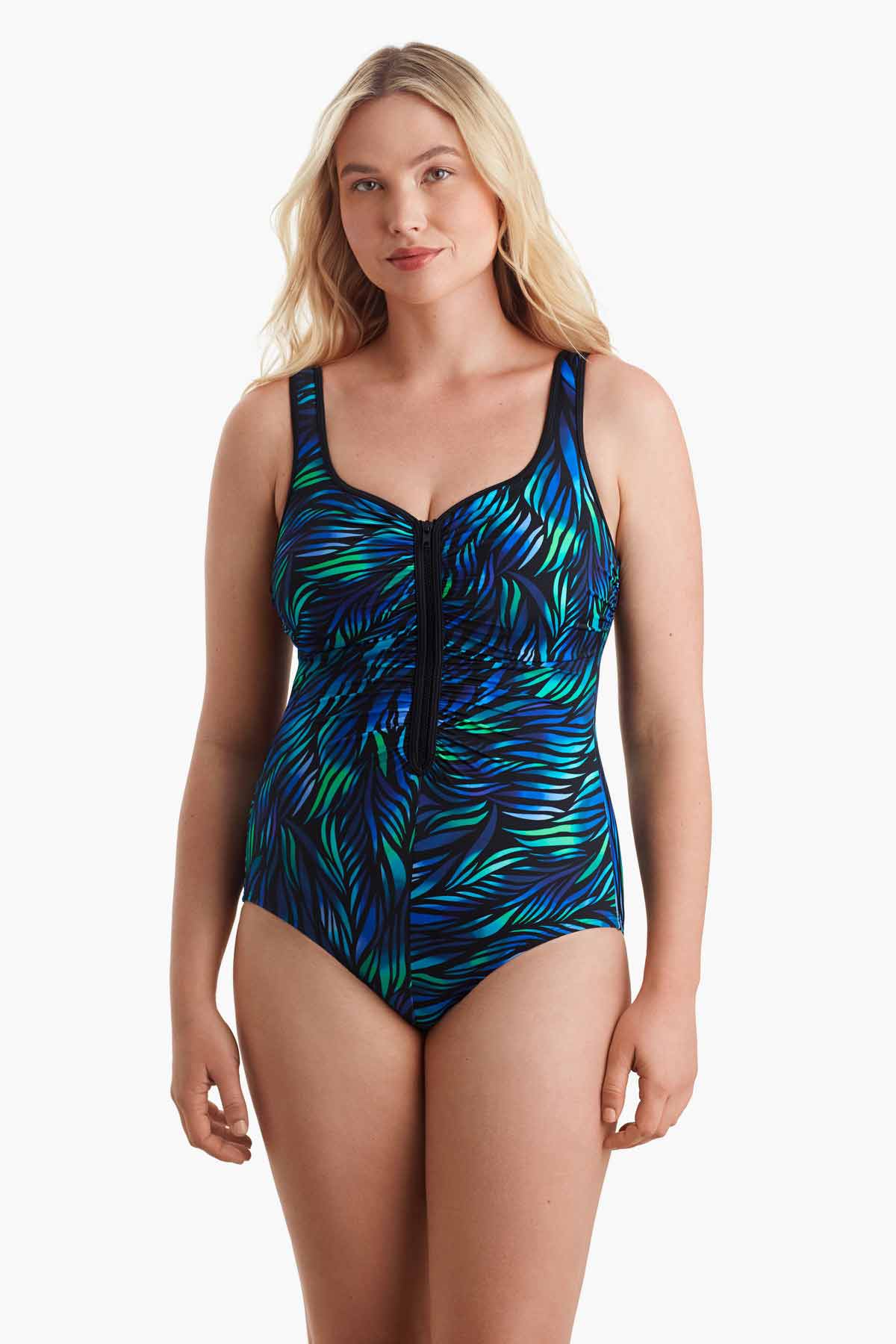 Shapesolver Sport Shirred Zipper Tank One Piece Swimsuit Glazed