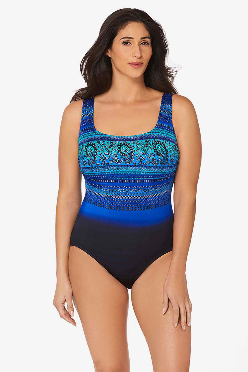 Double XBack Tank Long Torso One Piece Swimsuit Paisley Park