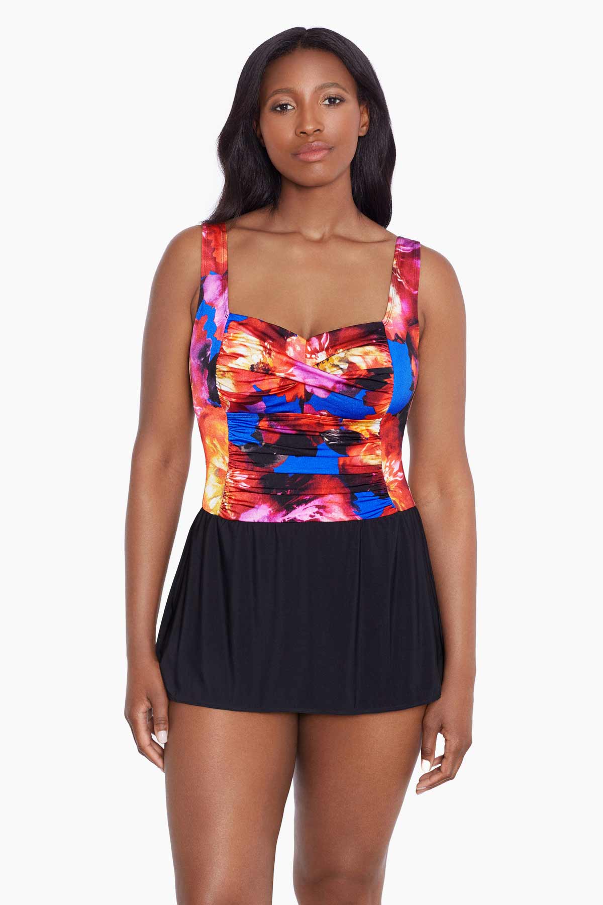Longitude Twist Shirred Swim Dress Les Fleurs  Longitude Swim