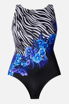 Zebra and floral printed one-piece swimsuit