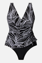 Black and white fern printed swimsuit with a side tie