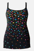 Black swim dress with small multicolored flowers 