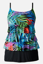 Multicolor palm leaf print faux ruffle skirtini swimsuit