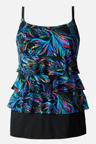 Abstract rainbow printed faux ruffle skirtini swimsuit