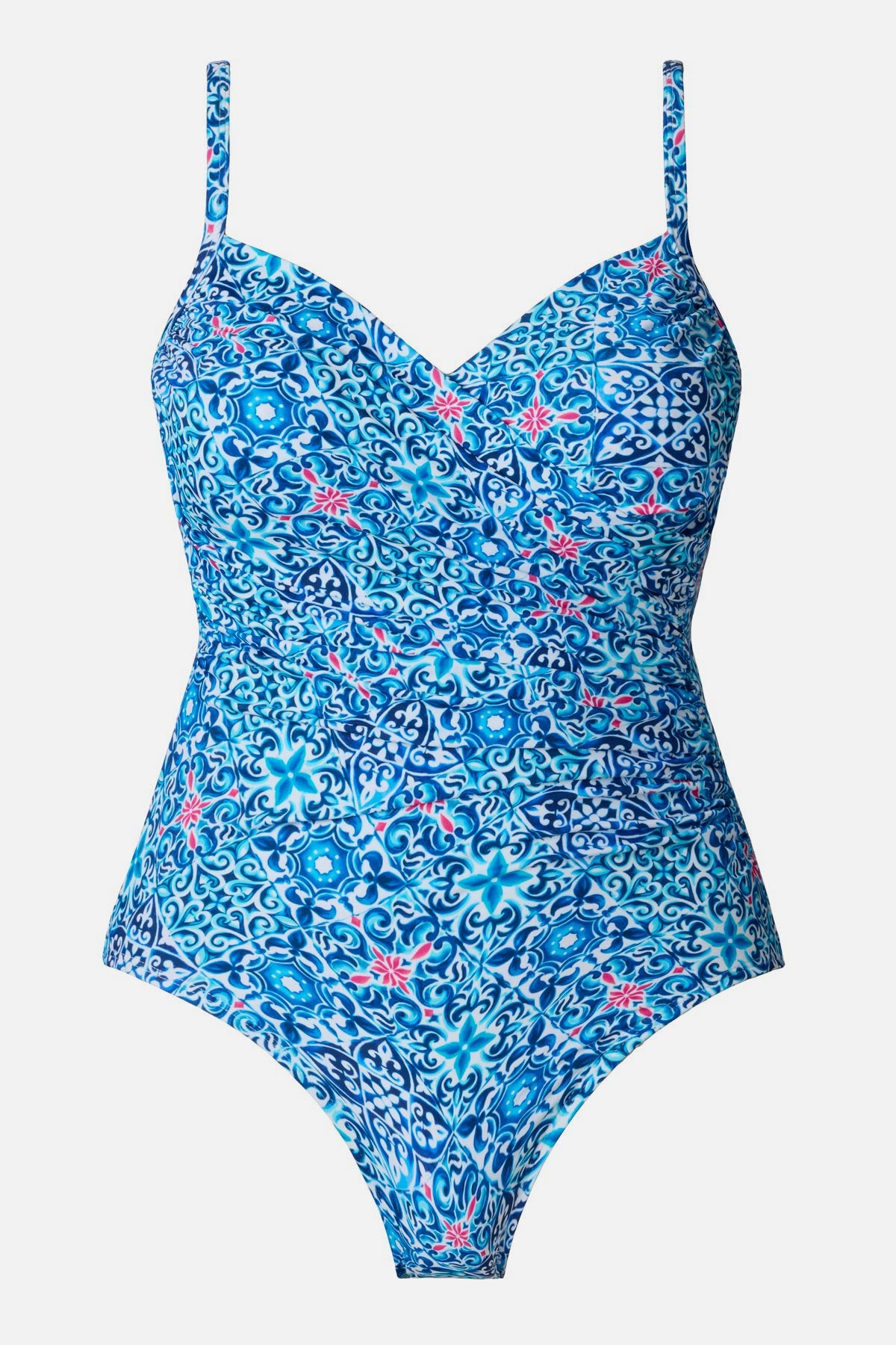 Blue tile print one-piece swimsuit