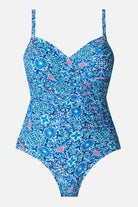 Blue tile print one-piece swimsuit