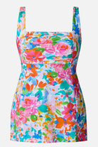 Multicolored floral print square neck swim dress
