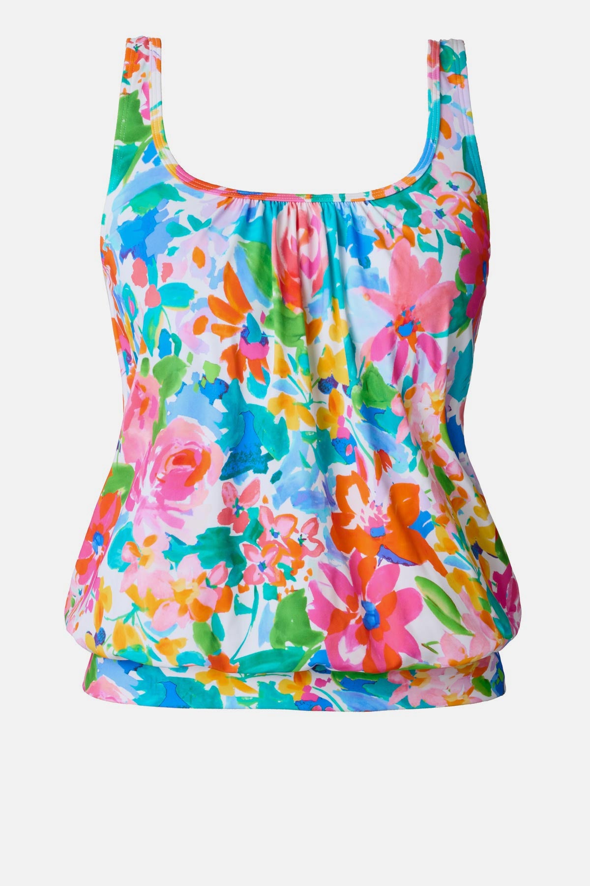 Multicolored floral print blouson tankini top