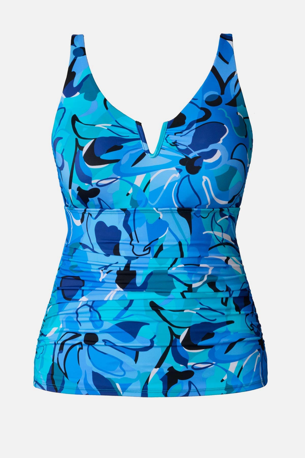 Blue floral printed shirred tankini top