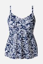 Blue and white abstract floral printed tankini top