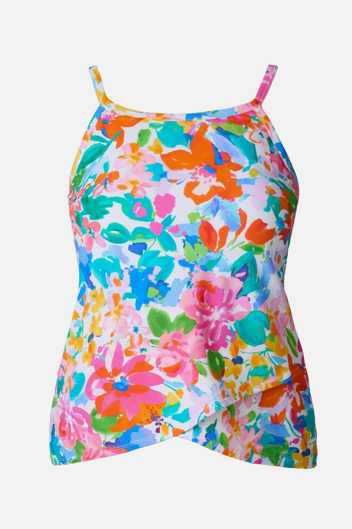 Multicolored floral printed high neck tankini top