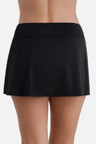 Back view of a black skirted swim bottom