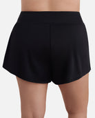 Back view of black swim shorts