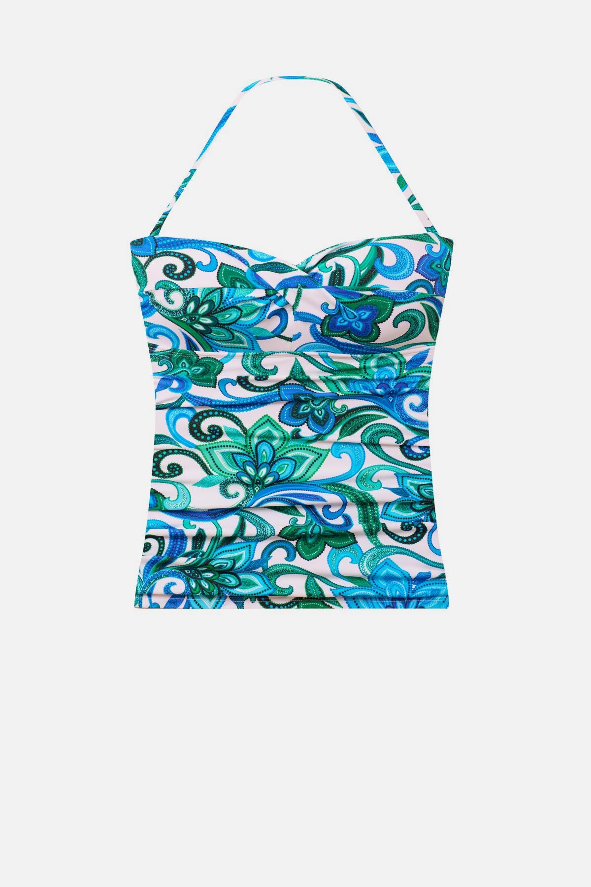 Blue and green floral printed bandeau tankini top
