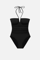 Black one-piece halter bandeau swimsuit