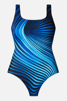 Blue radial print one-piece swimsuit